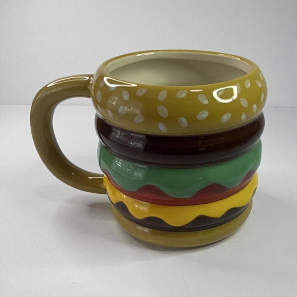 Ceramic Hamburger Shaped Novelty Mug Multicolor Decorated‎ Food Theme